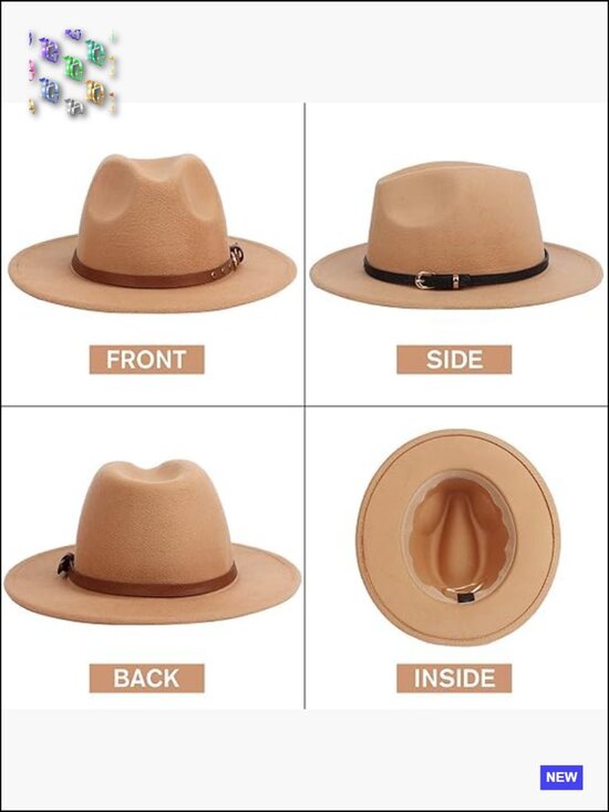 2 Pack Wide Brim Floppy Fedora Hats Classic Panama Hat with Belt Buckles main image 5